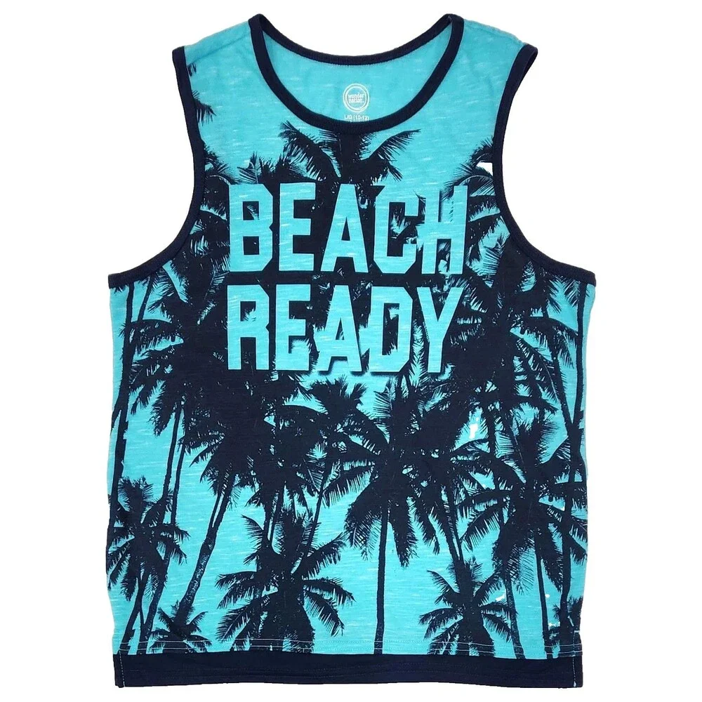 Wonder Nation Kid Tough Beach Ready Graphic Crew Tank Top Size L (10-12)